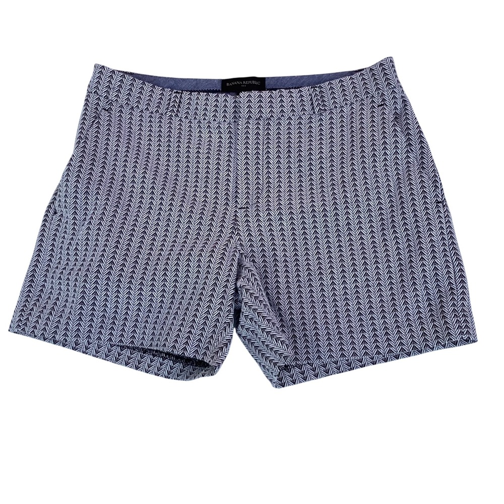 Banana Republic Navy White Herringbone Shorts Womens 4 Stretch Cotton Blend